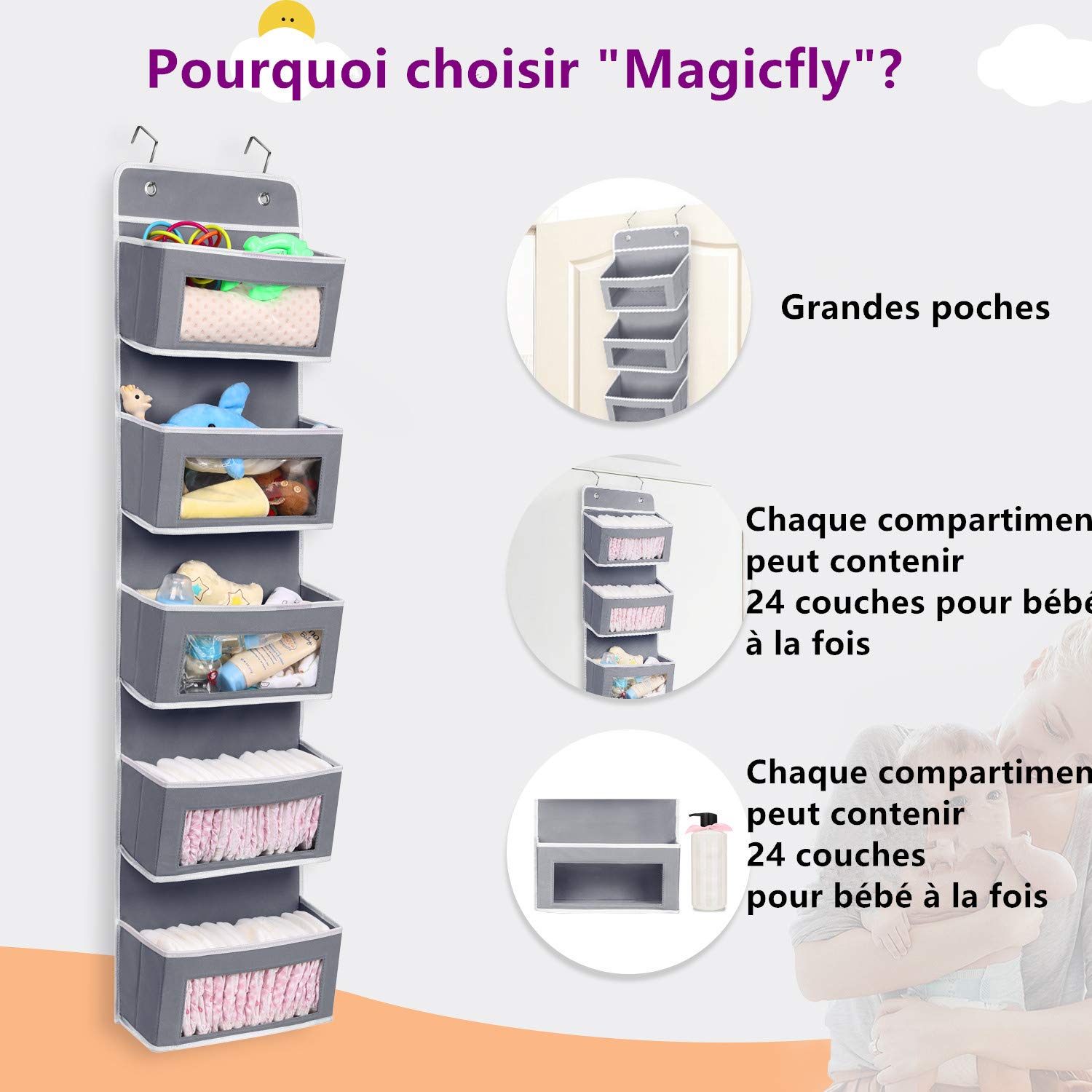 Mant Vn Mobilier La Chambre De Bebe Magicfly Etageres Organisateur De Rangement Suspendu Dessus De La Porte Avec 5 Grande Poche Pour Garde Manger Penderie Bebe Chambre Denfant