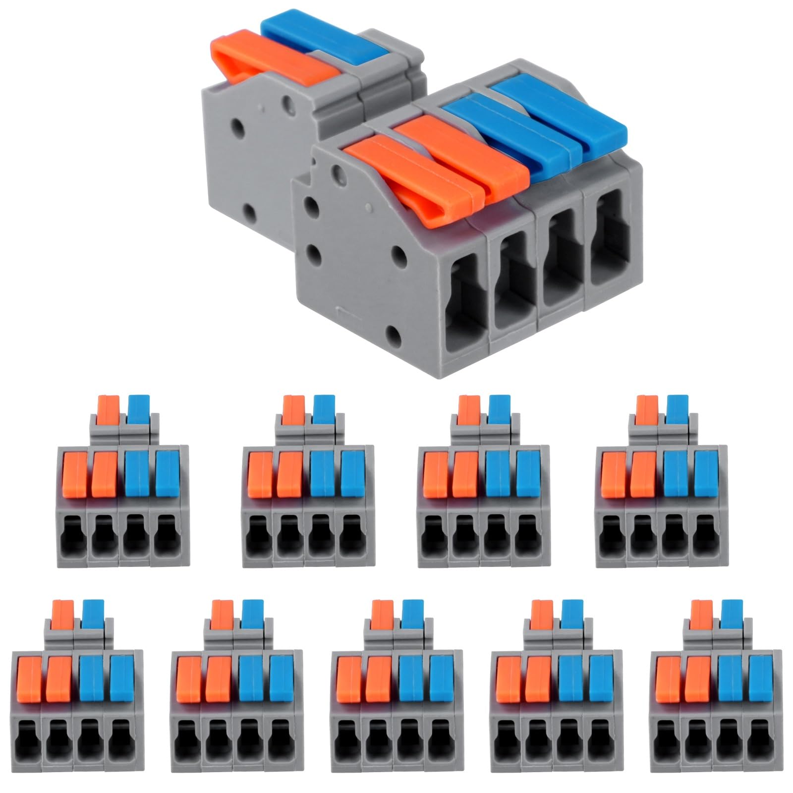 Buyweek 10pcs Cable Connectors, Compact Wire Connectors 2-in 4-out Double Sided 6-Port, Electrical Connector for Wiring, Quick Electrical Connectors Terminal Block, Flame Retardant PA