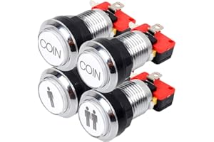 EG STARTS Arcade Buttons Chrome Silver Plated 5V / 12V LED Illuminated Push Button 1P / 2P Player Start Buttons / 2X Coin Buttons Compatible MAME/Jamma/Fighting Games/Arcade Video Games Kit Part