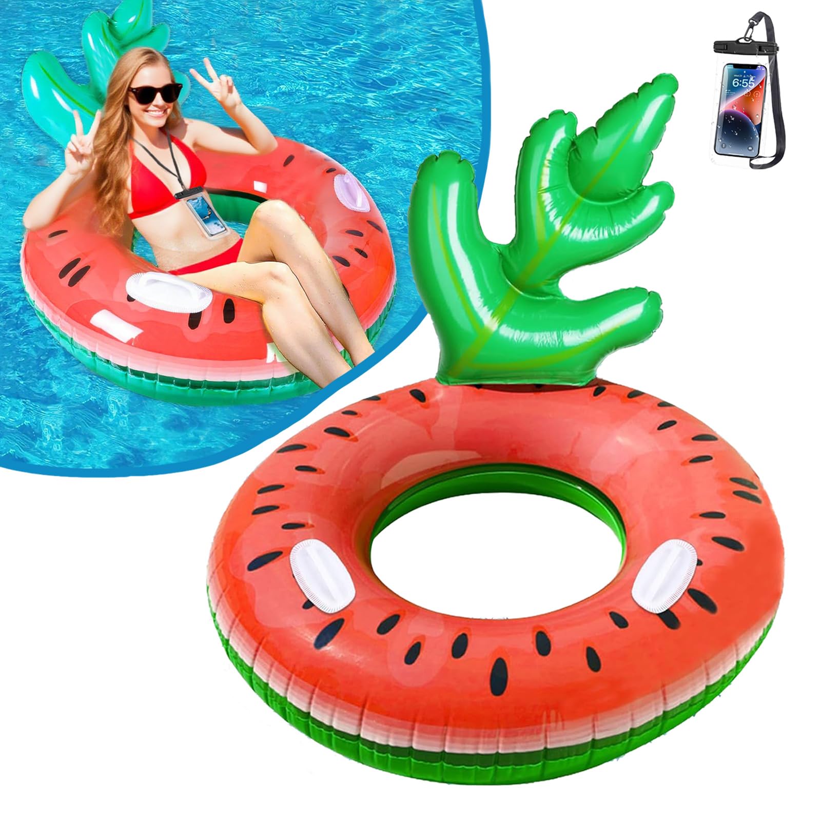 Inflatable Pool Float Watermelon Swimming Ring 98CM Giant Lounger Swim Raft Rubber Pool Tube for Adults Kids Summer Outdoor Beach Party Water Fun Decor