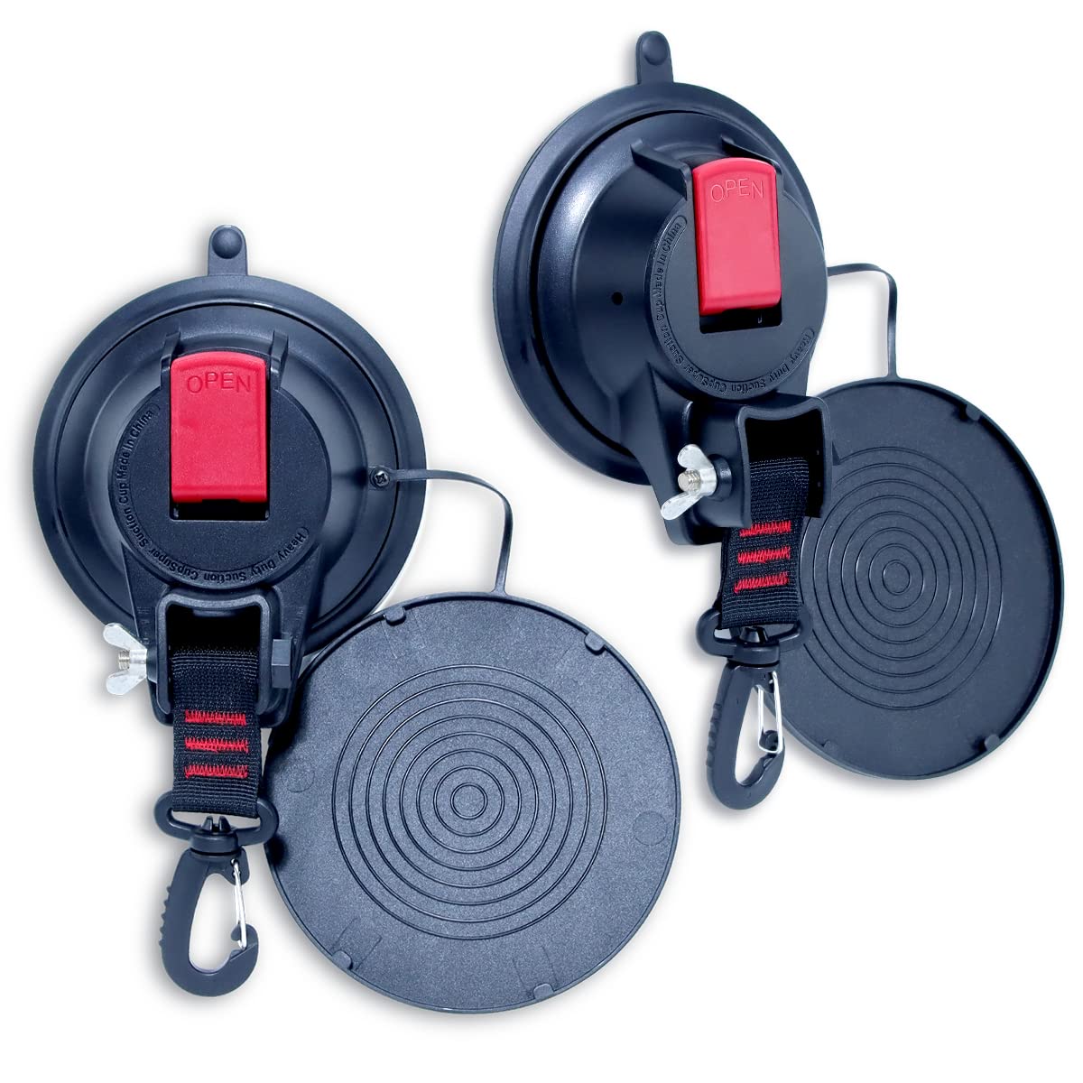 2 Pcs Heavy Duty Suction Cup Anchor with Single Head Strap Hook Multipurpose Suction Cup Hooks Tie Down Suction Cup Anchor Hook for Camping Trap Car Awning Home Kitchen or Dogs