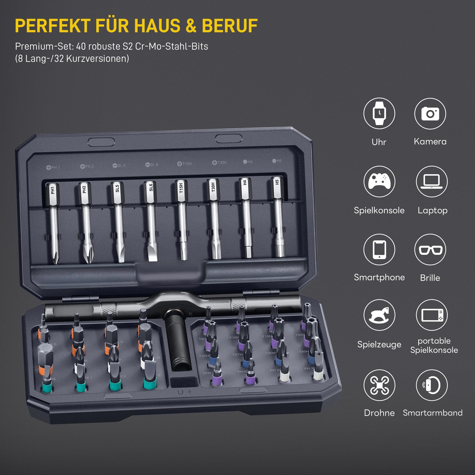 42 in 1 Magnetischer Schraubendreher, Schraubendreher Set, Multi Bit-Schraubendreher Set mit Aufbewahrungskoffer, Screwdriver Set für Computer, Brillen, Fahrräder, Uhren, Möbel und Heimwerkerarbeiten 6