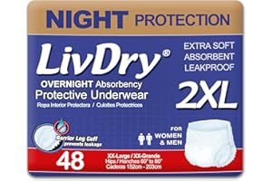 LivDry XXL Overnight Adult Diapers for Women and Men, Incontinence Underwear, XX-Large, 48-Pack