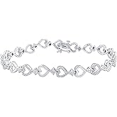 GILDED 1/10 CTtw Natural Diamond Heart Shaped Bracelets for Women | Sterling Silver Bracelet | Fine Jewelry for Her | Timeless Design | Gift Box Included