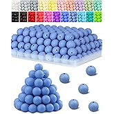 120PCS FIVEIZERO Silicone Beads for Keychain Making, 15mm Bugloss Blue Round Silicone Rubber Focal Beads Bulk for DIY Crafts, Bracelets, Necklaces, and Pens