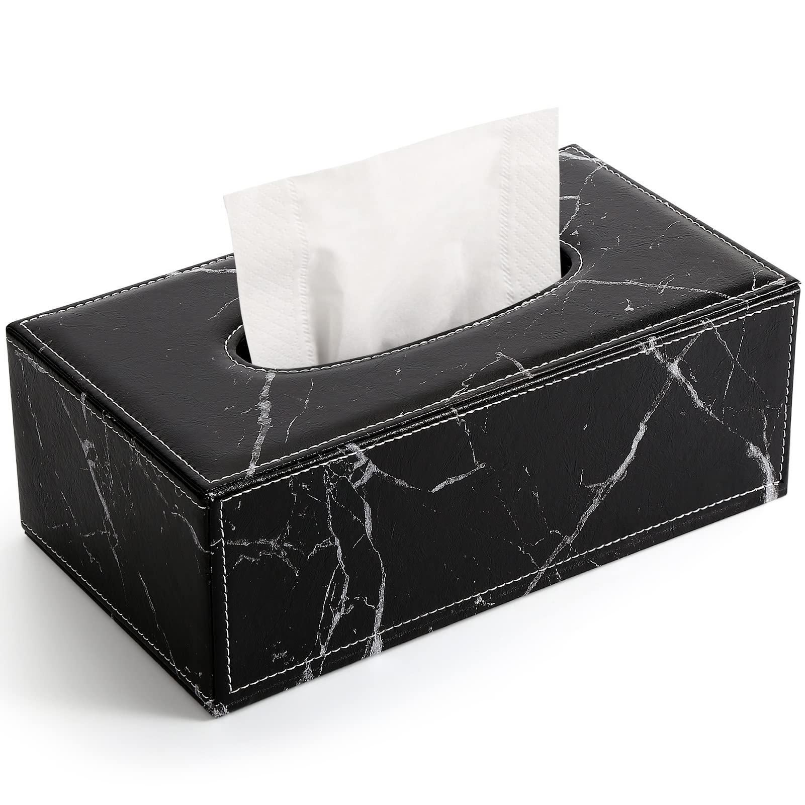 GORESE Rectangular Tissue Box Holder Tissue Box Cover PU Leather Facial Tissue Dispenser for Home Bathroom, Living Room, Bedroom, Dinning Room, Office, Car Automotive Decoration(Black Marble)