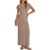 ZESICA Womens Spring Casual Bodycon Maxi Dress 2026 Summer Business Casual Short Sleeve Crewneck Knit Slit Vacation Dresses