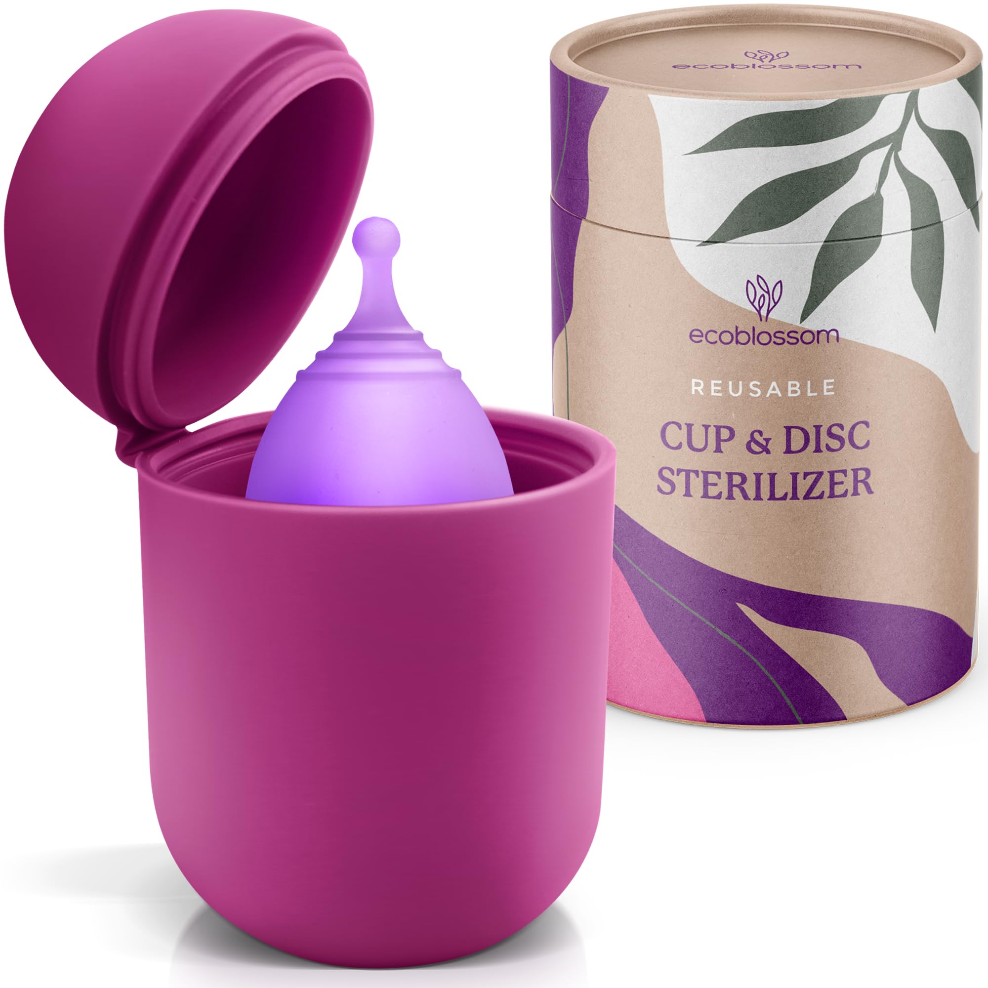 Photo 1 of EcoBlossom Menstrual Cup Case and Sterilizer - Reusable Silicone Sterilizing Holder - Cleaner Period for You and Your Disc or Cup - Portable Cleaning Container & Microwave Steamer (Rose)
