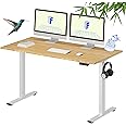 FLEXISPOT EN1 Bamboo Standing Desk, 55 x 28 Inches Whole-Piece Electric Adjustable Height Sit Stand Table, Home Office (White Frame + Bamboo Top, 2 Packages)
