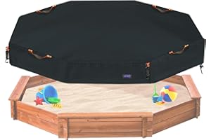 NGB Octagon Sandboxes Cover,with 4 Windproof Hooks 4 Reflective Handles and Elastic Pull Cord ，600D Oxford Garden Canopy Sandpit Pool Protection Cover Dustproof and Waterproof (Black,86x79x9inch)