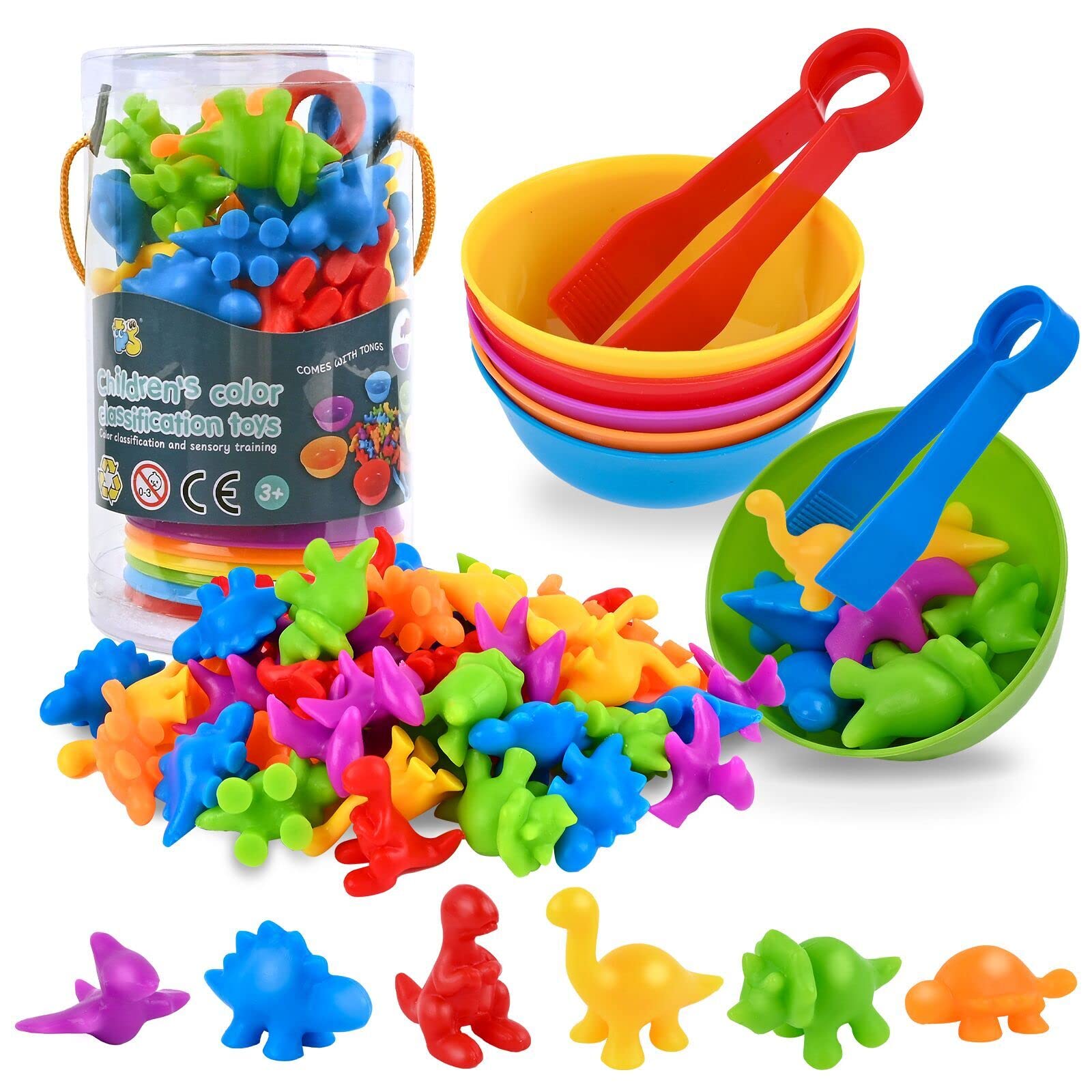 Photo 1 of FLMRIOY Counting Dinosaurs Toy Matching Games, 56 Pcs Color Sorting Toys with Bowls Preschool Learning Math Activities for 3-6 Kids Toddlers Gift