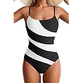 EVOCRCO Women's One Piece Swimsuits Tummy Control Color Block Bathing Suit Square Neck Swim Suit Slimming Swimwear
