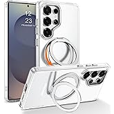 YINLAI Case for Samsung Galaxy S25 Ultra, Magnetic [Compatible with Magsafe] with 360° Rotatable Ring Holder Kickstand Slim Transparent Men Women Shockproof Protective Phone Cover 6.9 Inch, Clear