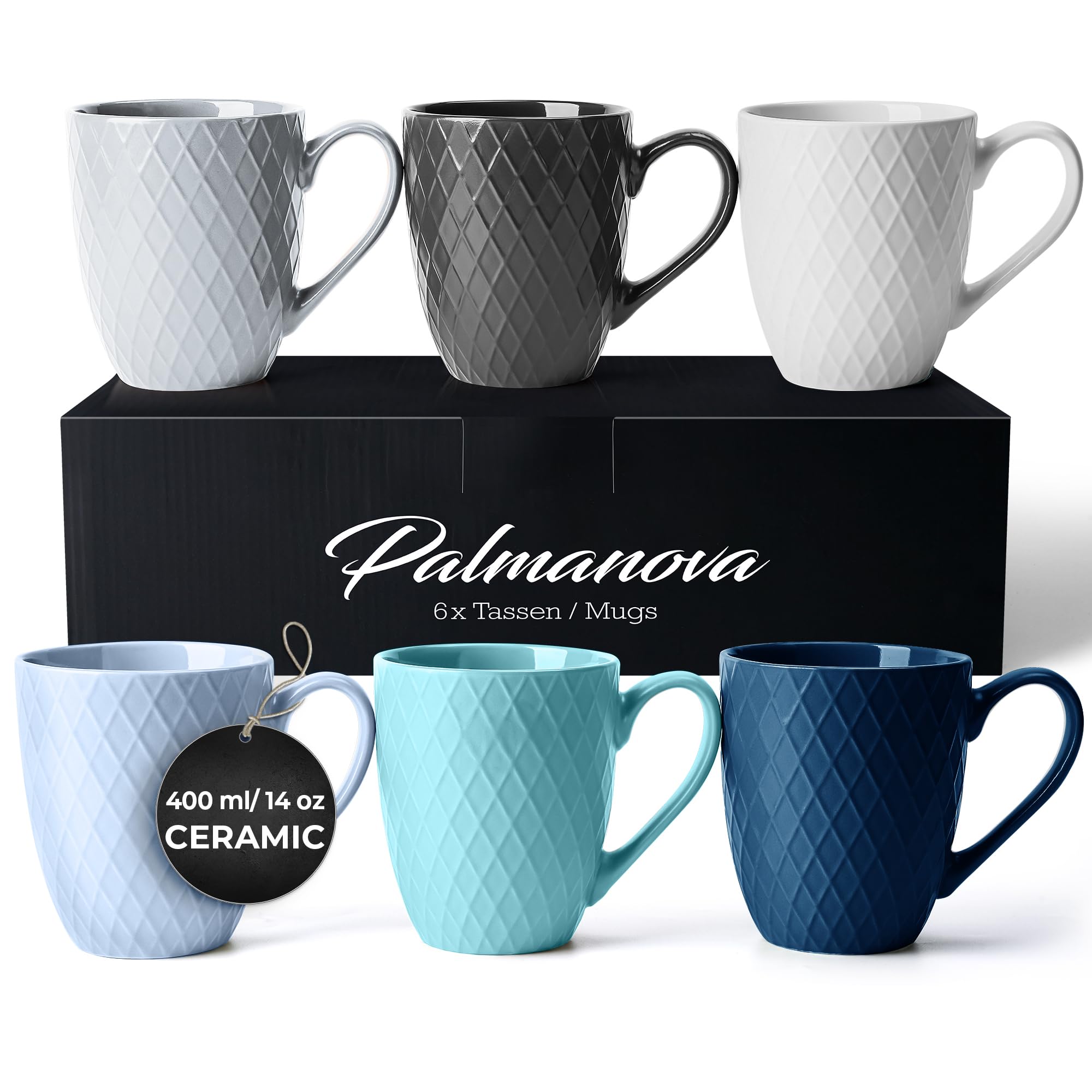 MIAMIO – 6 x 400 ml – Coffee Mug Set/Mug - Modern Ceramic Mug Matt - Coffee Mug Large - Palmanova Collection (Blue) — image 1