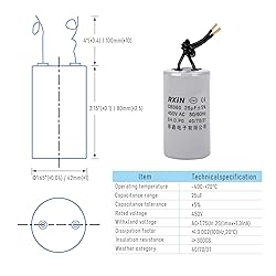 FOCMKEAS CBB60 Run Capacitor 25uF 450V AC 2 Wires