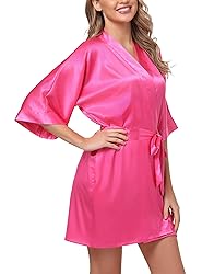 The Bund womens Pure Colour Short Kimono Robes with