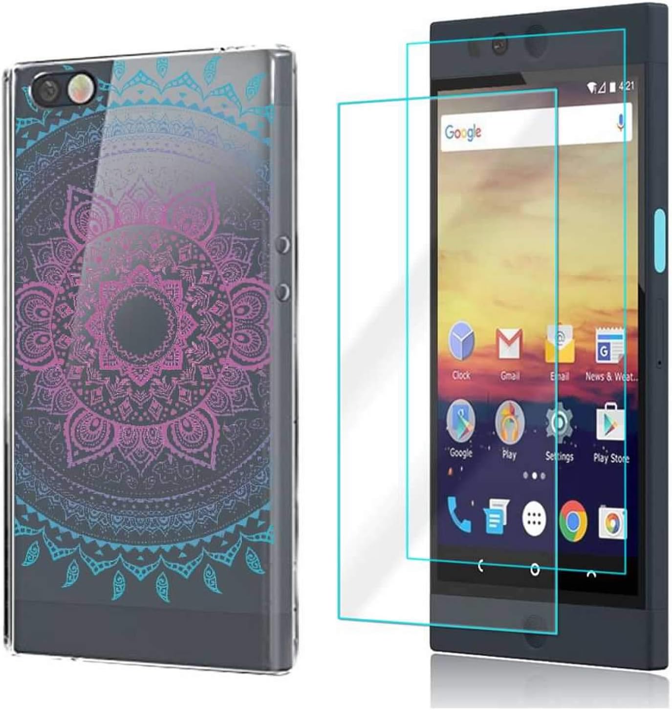 (3 in 1) for Nextbit Robin Case + 2 Pack Glass Screen Protector Slim Clear Soft TPU Silicone Phone Case Cover with (Mandala) for Nextbit Robin Case
