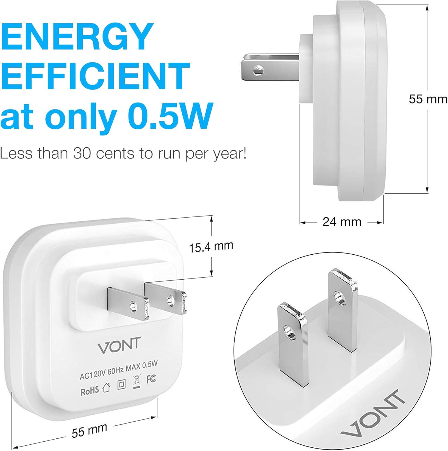 Vont 'Lyra' LED Night Light, Plug-in, (6 Pack) Super Smart Dusk to Dawn Sensor, Night Lights Suitable for Bedroom, Bathroom, Toilet,Stairs,Kitchen,Hallway,Kids,Adults,Compact Nightlight, Cool White: Home Improvement