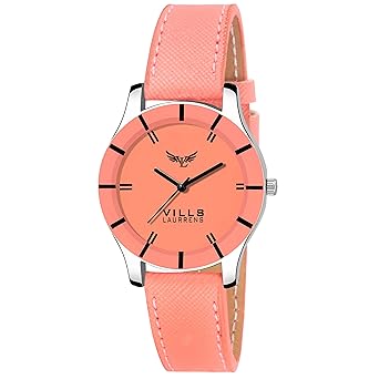 VL-7118 Latest Orange, Leather Strap Watch for Women and Girls