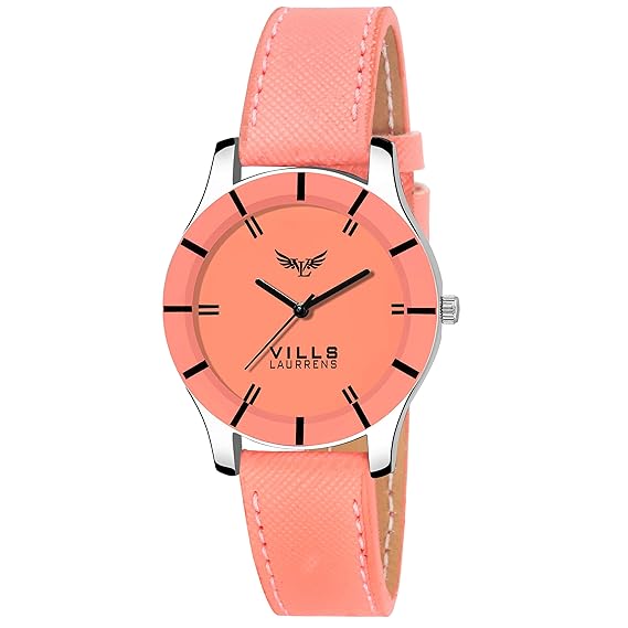 Vills Laurrens VL-7118 Latest Orange, Leather Strap Watch for Women and Girls