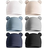 Konssy 6-Pack Baby Newborn Hats with Bear Ears Baby Beanie Hats - Soft Caps for Infant Boys & Girls, 0-3 Months