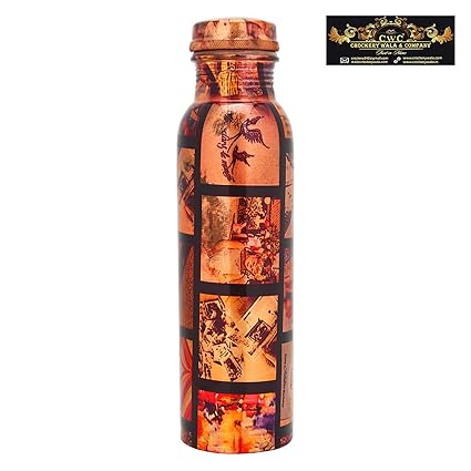 CROCKERY WALA AND COMPANY Joint-free Leak-Proof Ethnic Printed Copper Water Bottle for Travel Purpose (1L)