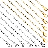Crisjanggo 12Pcs Gold and Silver Paperclip Chains for Jewelry Making 16 Inch Stainless Steel Chain Bulk for Women and Men