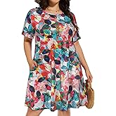 elescat Plus Size Summer Dresses for Women Casual Short Sleeve Pockets Loose Oversized T Shirt Sundress