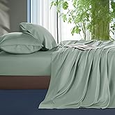 Shilucheng Tencel Sheets 4 Piece, 100% Eucalyptus Lyocell Sheets Set, Cooler Than Cotton and Linen, Summer Cooling Breathable Bed Sheets for Hot Sleepers, 16 Inch Deep Pockets (Sea Glass, Queen)