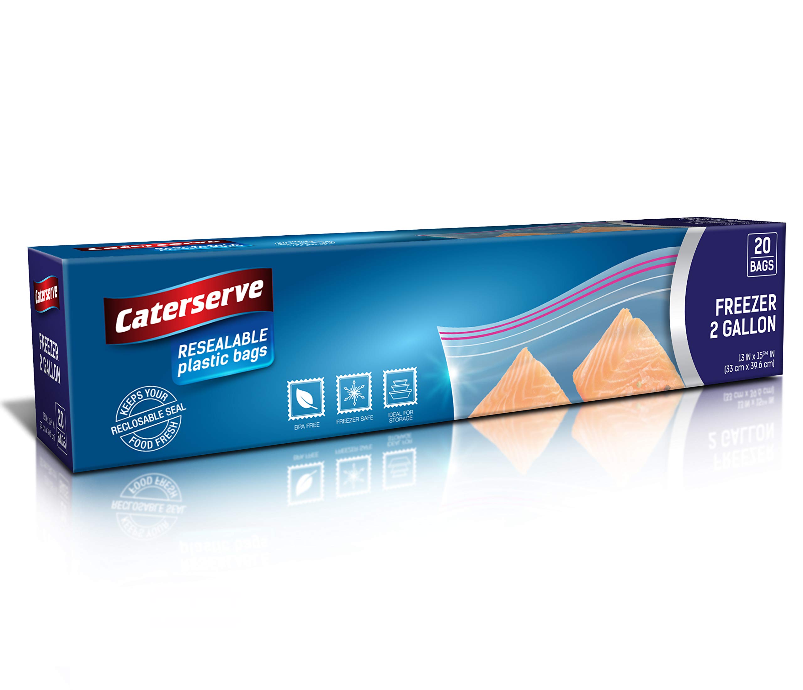 Caterserve Large Freezer Bags – Zip Storage Freezer Bags – 20 pcs Resealable Bags for Soup, Fruit, Veggies, Snacks – Reusable Airtight Leakproof Seal – Made of Non-BPA Plastic – 2-Gallon Capacity