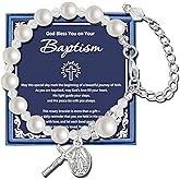 LIUANAN Meaningful Baptism Gifts Virgin Mary Crucifix Bracelet for Christening Rosary Beads Cathoic Gift Faith Bracelet Christian Daughter Niece Granddaughter Sister Friend Goddaughter