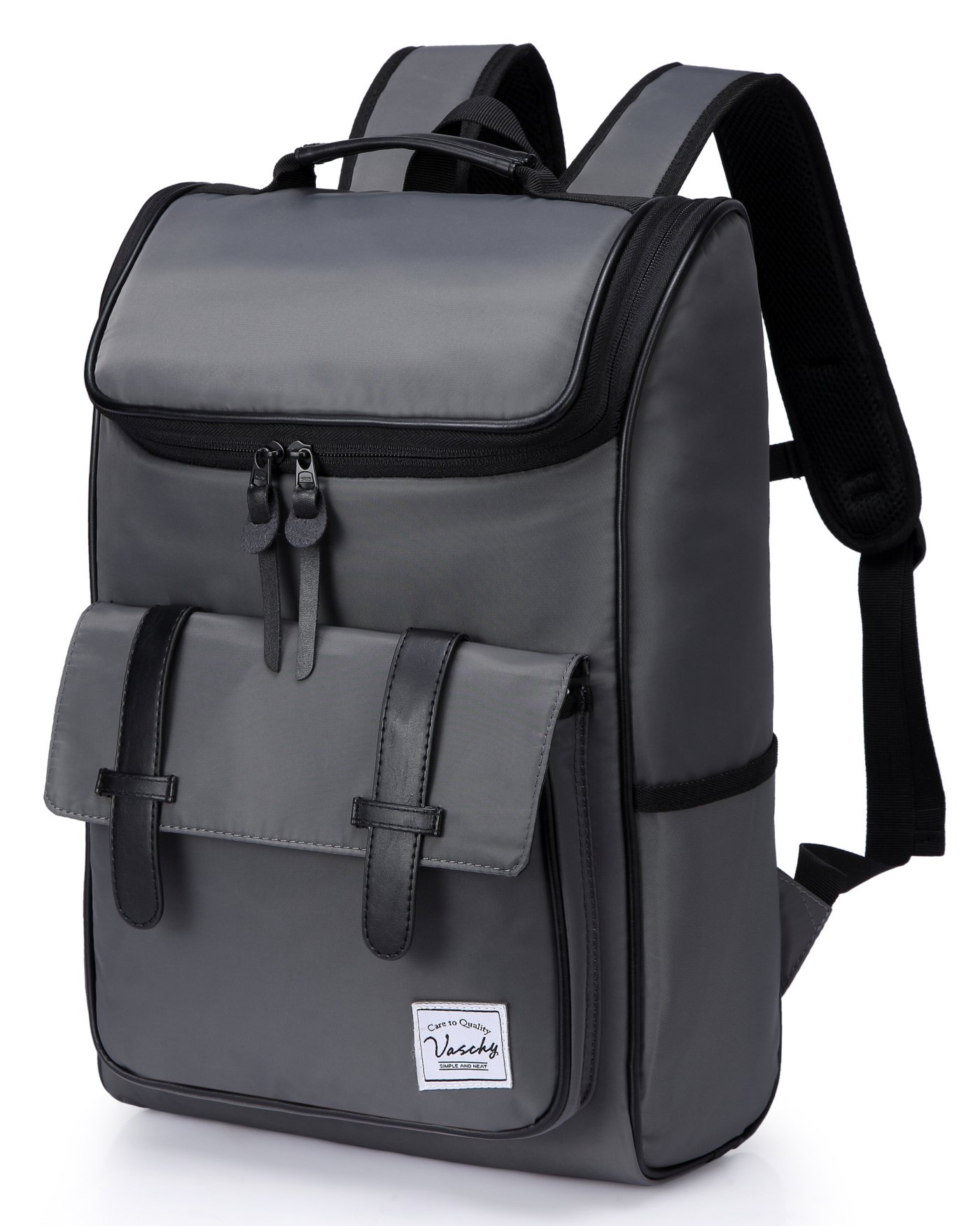 VASCHY Backpack Men, School Backpack for 15.6 in Laptop Water-Resistant Hiking Rucksack Camping Daypack Travel Backpack- Grey