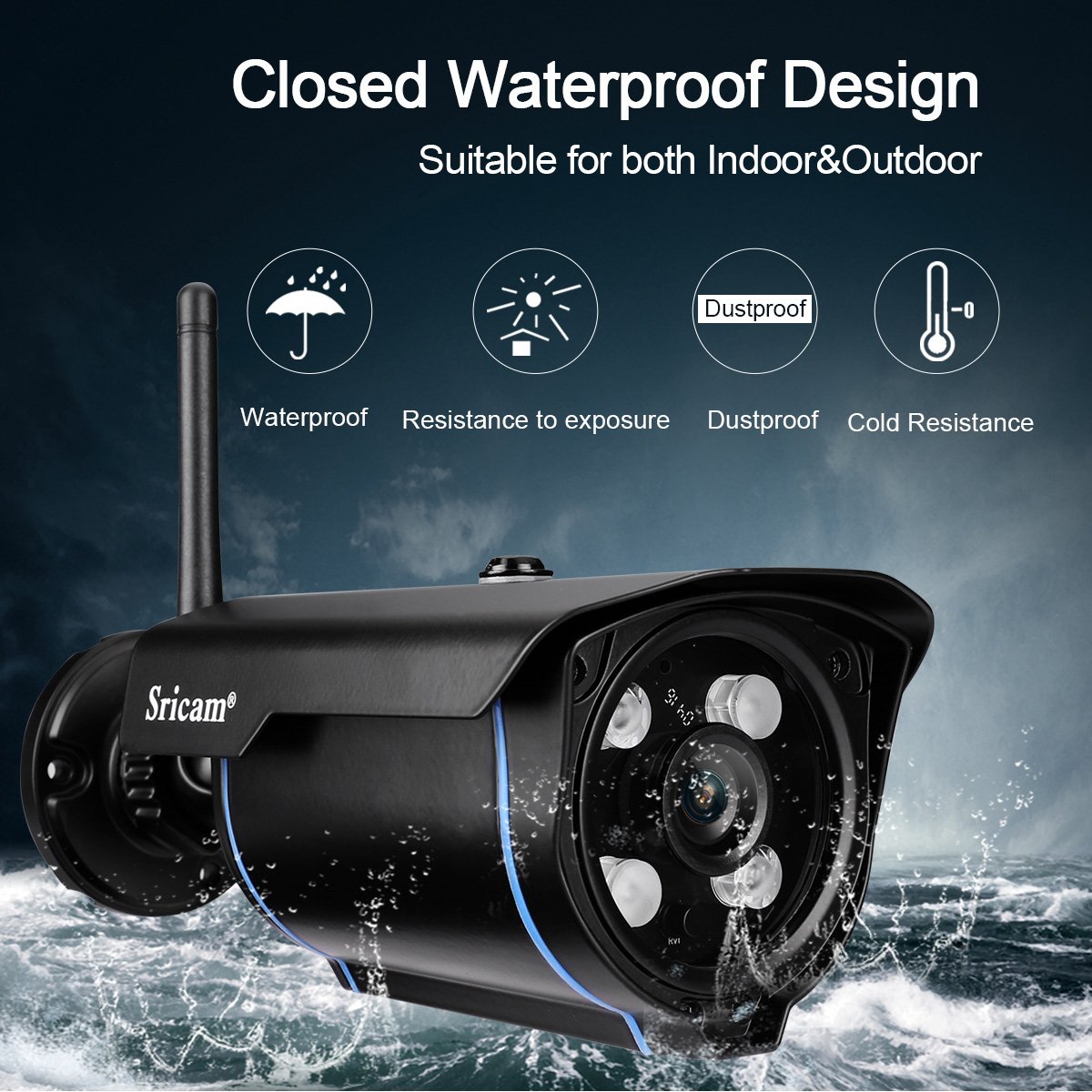 Sricam Cámara IP de seguridad Viginancia inalámbrica 720P ONVIF ,CCTV, P2P, detección de movimiento, visión nocturna,1.0 megapíxeles, expansión de memoria hasta 128G, negro, SP007