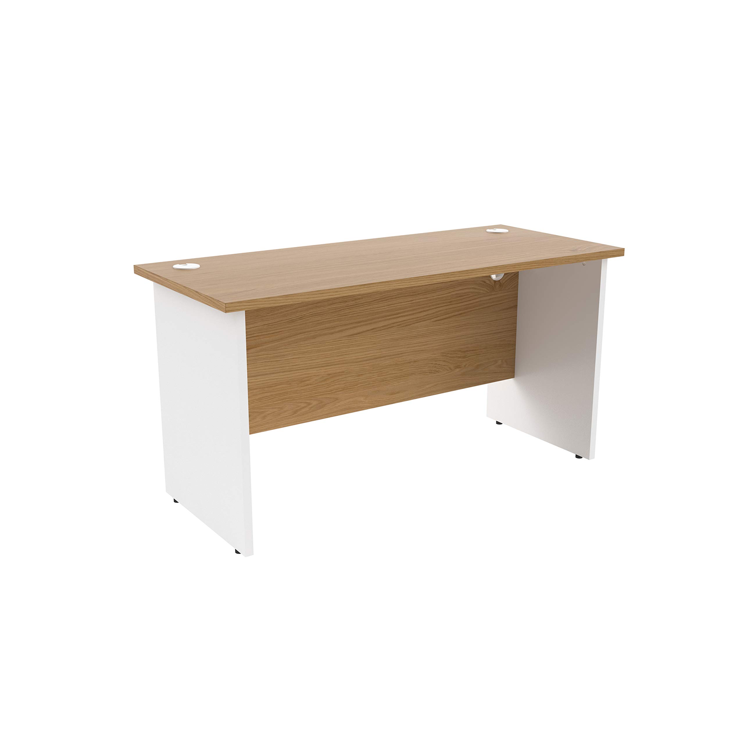 Office Hippo Heavy Duty Rectangular Office Desk with Panel Ends, 120 x 80 x 73 cm, White Legs, Oak Top