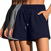 Huukeay 3 Pack Women's Sweat Shorts Comfy Casual Lounge Drawstring High Waisted Summer Athletic Shorts with Pockets