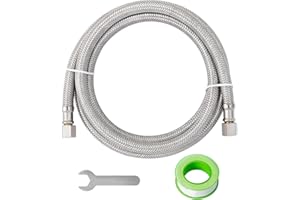 SUNGATOR 5 Feet Refrigerator Water Line, 1/4" Comp X 1/4" Comp Ice Maker Hose, 5 Feet Stainless Steel Braided Ice Maker Water Supply Line with A Wrench and Sealing Tape (1 Pack)