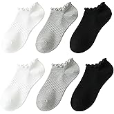 Fandecie No Show Socks Womens Low Cut Non Slip Cute Ruffle Ankle Socks 6 Pairs
