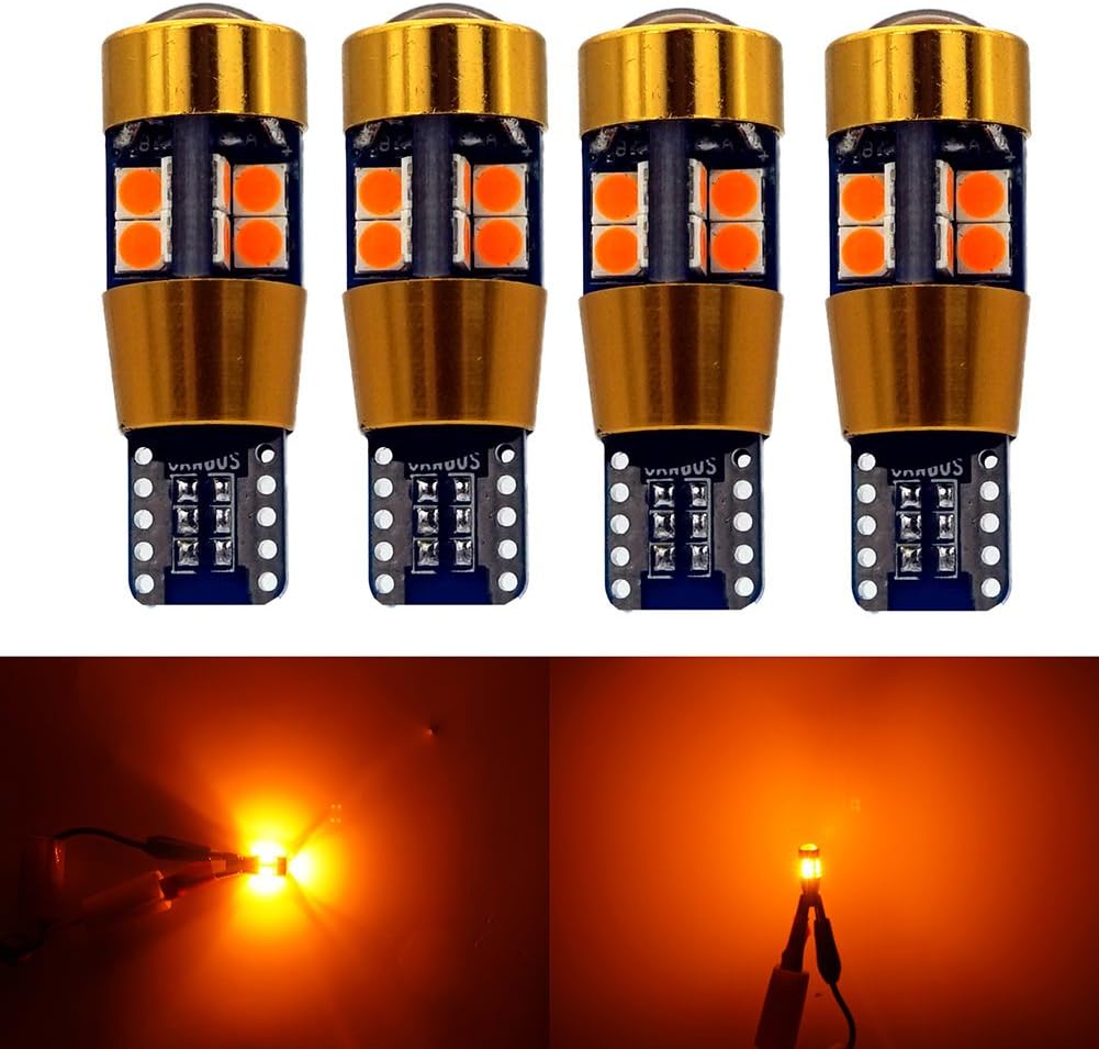 Amber Orange T10 Led Bulb 3000K Yellow W5W 194 Car Auto T10 Canbus 12V 19smd 3030 Chip Mini Smart T10 Socket 921 for Reverse Interior Door Dome Map Parking Daylight License Plate Outdoor Backup Lamp