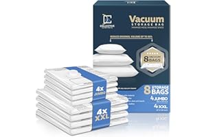 COLLECTIVE COMFORTS 8 Pack Vacuum Storage Bags – 4 XXL & 4 Jumbo Vacuum Seal Bags for Blankets, Comforters, Clothing & Bedding - Space Saver Compression Bags