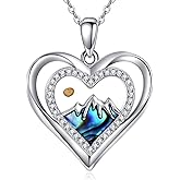 AINFQY Mustard Seed Necklace for Women 925 Sterling Silver Heart Mountain Pendant Abalone Shell Mustard Seed Jewelry Gifts for Lover