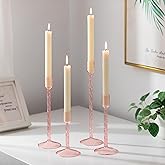 Glasseam Glass Candlestick Holders Pink: Set of 4 Tall Taper Candle Holders for Candlesticks Decorative Tapered Candles for Table Centerpiece Wedding Christmas Home Decor