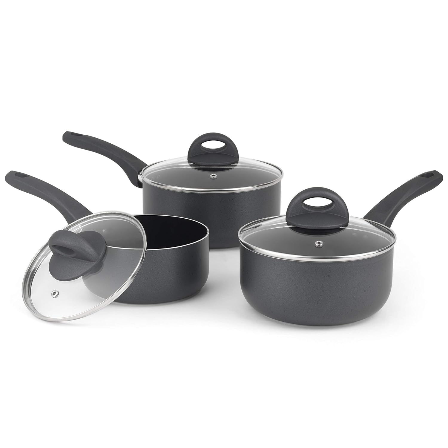 Russell Hobbs RH00093G 3 Piece Eco-Ceramic Saucepan Set, Grey, 16/18/20 cm