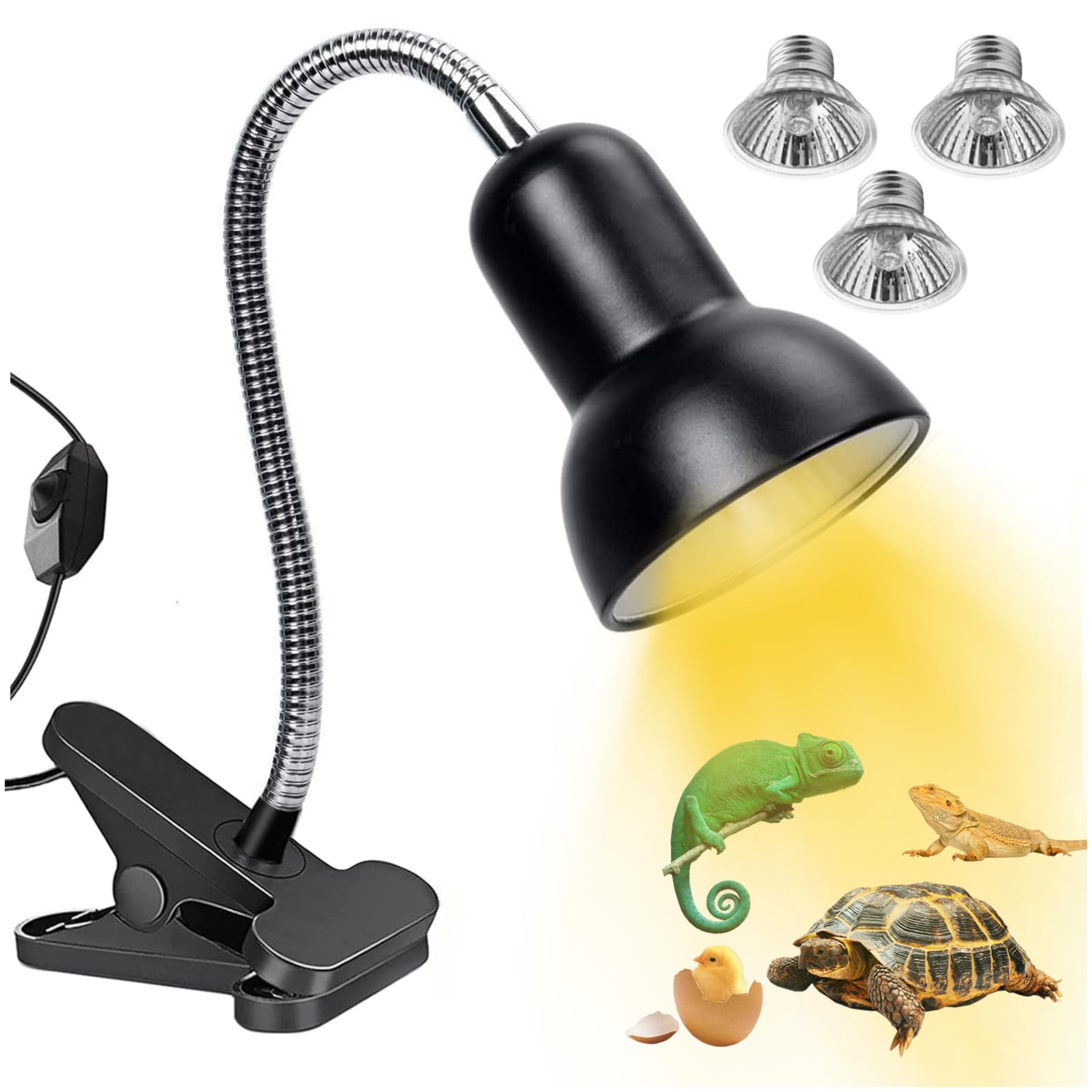 TOGETDREAM Tortoise Heat Lamp 360°Rotatable Reptile Basking Lamp with Clamp Stand 2 * 50w & 1 * 25W Basking Bulb 200W Dimmable UVB Light Reptile Kit for Aquarium Lizard Turtles Snakes Frog Spider