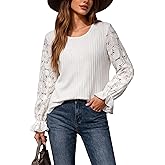 JJDreams Womens Eyelet Blouses Lace Ruffle Long Sleeve Round Neck Tops Pullover Dreesy Casual Fall Shirt