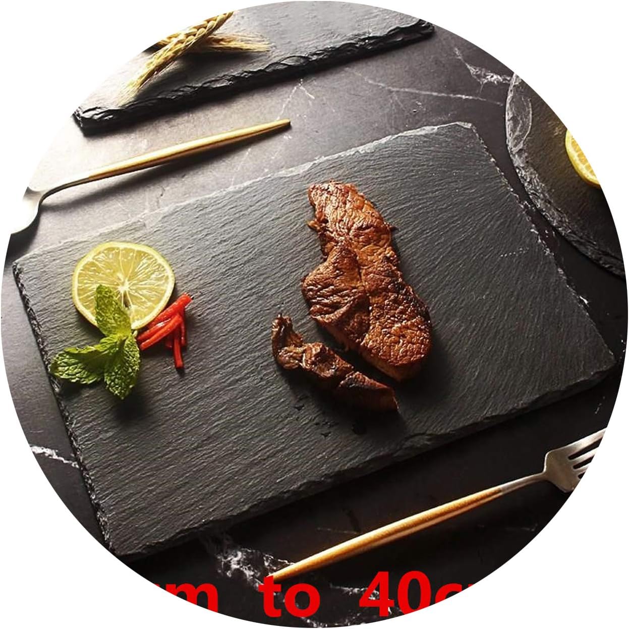 Natural Black Western Slate stone Dishes Solid Square Sushi Steak Barbecue BBQ Plate Cheese Pizza Dessert cake Fruit dish Tray,45x25cm