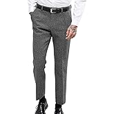 Ceehuteey Men's Retro Dress Suit Pants Thick Wool Flat Front Herringbone Tweed Trousers