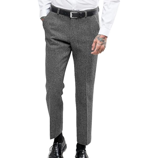 Ceehuteey Men's Retro Dress Suit Pants Thick Wool Flat Front