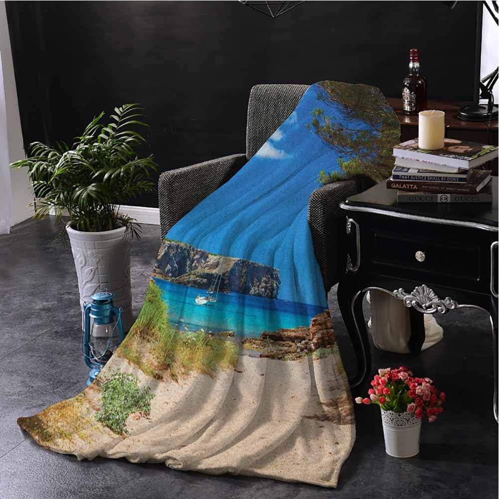 Luoiaax Beach Plush Blanket for Bed Couch View on Cala Algaiarens from Sand Pathway Cliff in Water Menorca Island Europe Theme Lightweight Life Comfort Blanket W57 x L74 Inch Multicolor