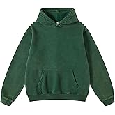 OSACOD Mens Oversized Hoodies Pullover Vintage Sweatshirt Acid Wash Heavyweight Plush Cotton Baggy Streetwear Top Athletic
