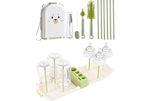 NORTHWAY ONESTORE Travel Bottle Cleaner kit, 7in1 Baby Toddler Travel Essential Silicone Bottle Brush Set, Nipple, Drying Rack, Straw, & Breast Pump Cleaning, Soap Dispenser & Organizer Case, Gift for Mom